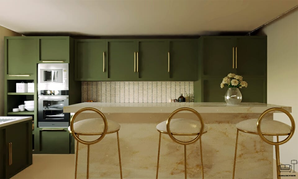 Cozy dark green kitchen | Interior Designio