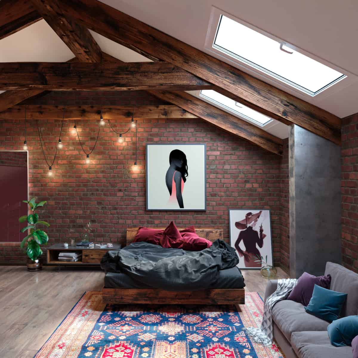 Spacious loft style bedroom